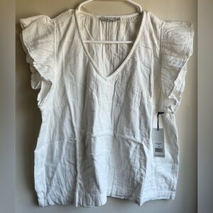NWOT Dex White V-Neck Ruffle Sleeve Blouse